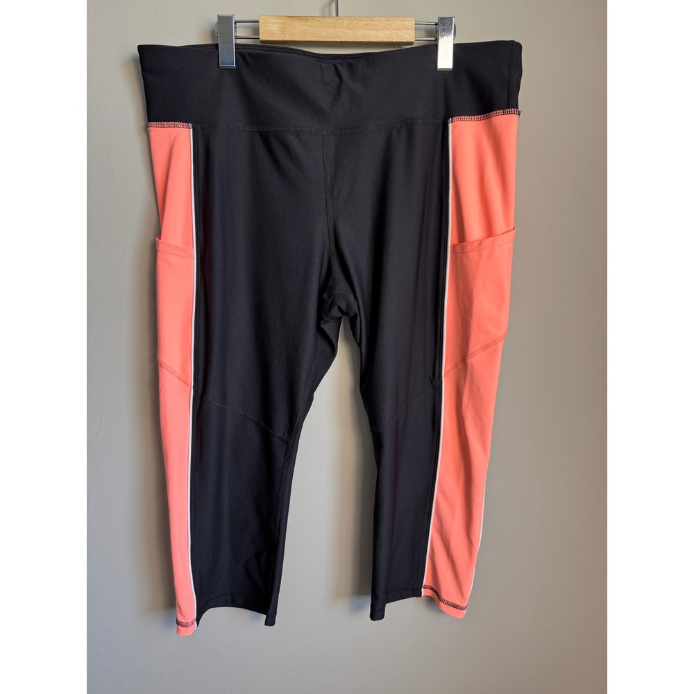Xersion Train Mid Rise Capri Leggings Black Coral XXL Activewear Gym Yoga Sporty
